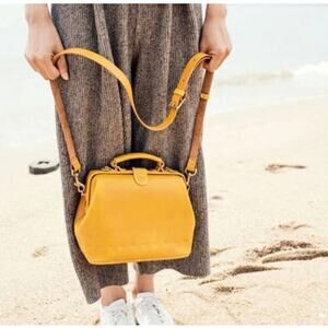 AWESOME NEEDS Cow Leather Doctor Shoulder Satchel Mandarine Orange Yellow
